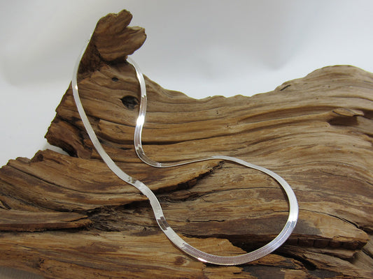 Beautifully fluid, sterling silver herringbone necklace is 3.5mm wide and is available in 16" or 18" lengths. 925 Silver, Canterbury