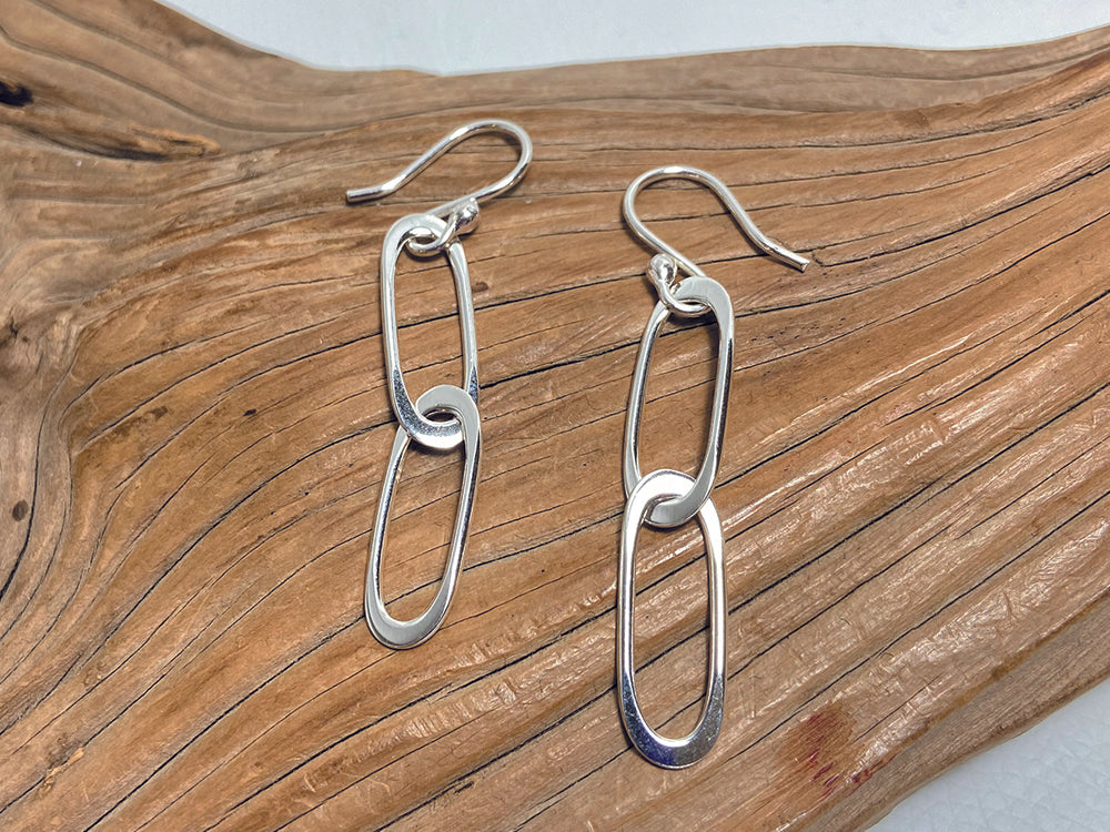 flattened link drop earrings