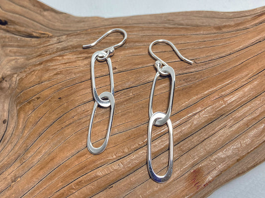 flattened link drop earrings